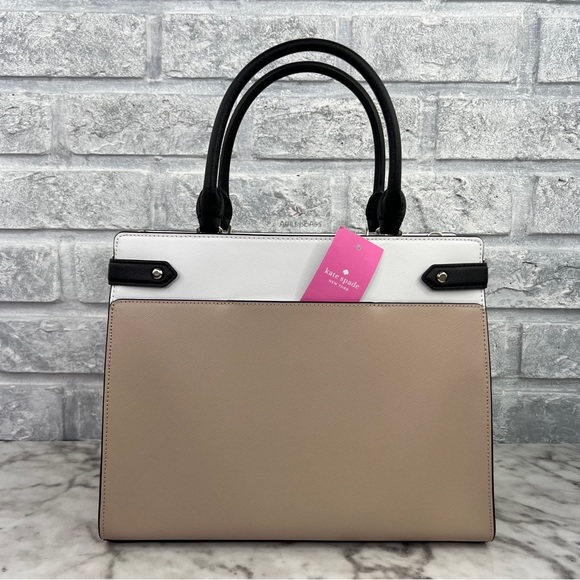 Kate Spade Staci Warm Beige Colorblock Large Satchel Crossbody - Picture 6 of 12